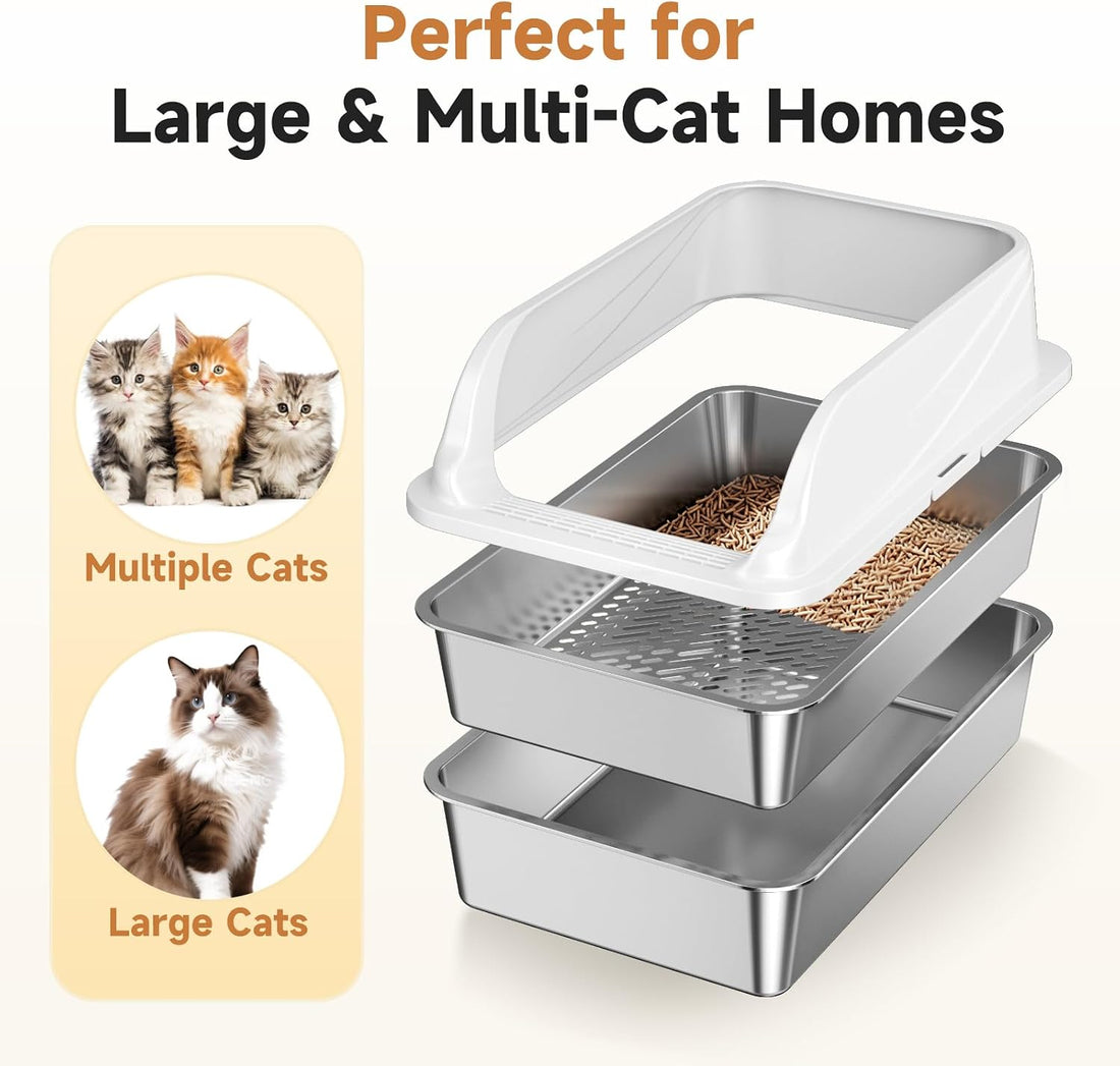 Stainless Steel Sifting Litter Box for Pine Pellets, XL Odor Free