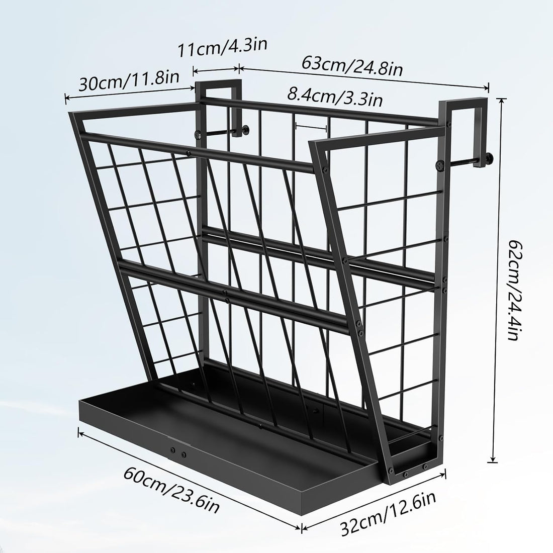 2-in-1 Wall Mount Hay Feeder, Black Grain Rack for Goats, Horses