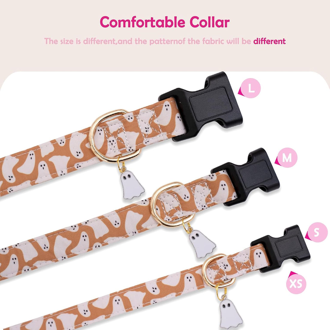 Faygarsle Orange Halloween Dog Collar Ghost Pattern Fall Collar