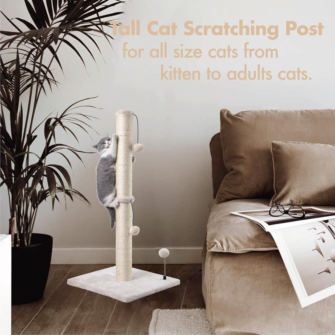 MECOOL 34” Tall Cat Scratching Post Premium Basics Kitten Scratcher