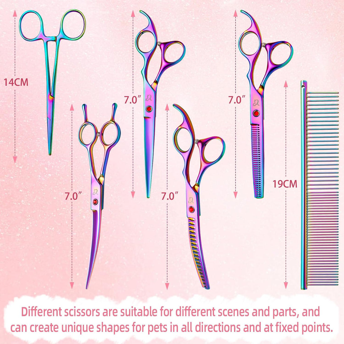 Dog Grooming Scissors-7" Dog Grooming Shears Set 6PCS Rainbow