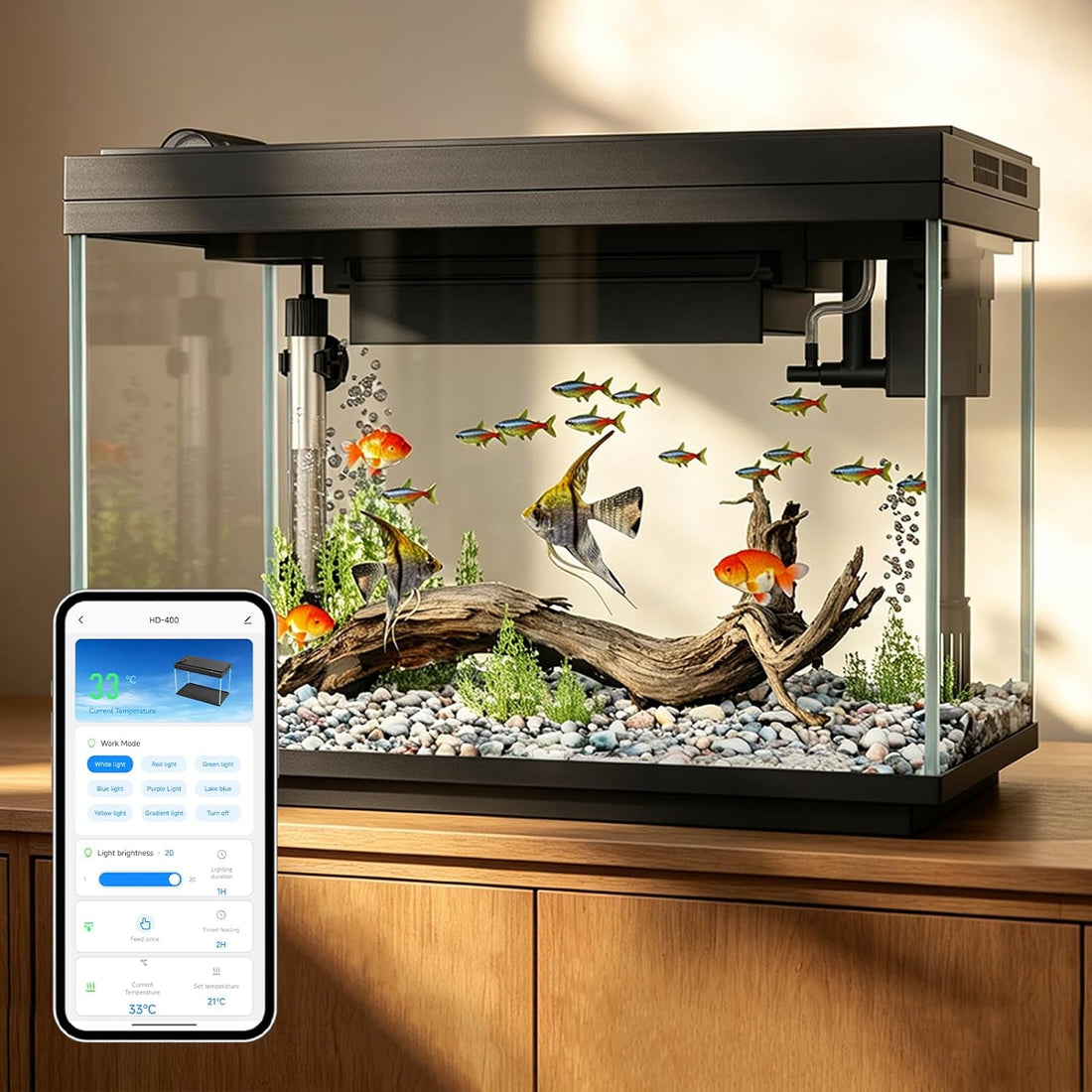 Smart Fish Tank,2.8Gallon Fish Tank,Kit with LED