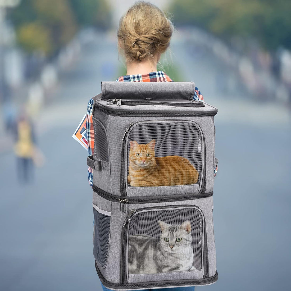 2-in-1 Double Pet Carrier Backpack for Small Cats & Dogs