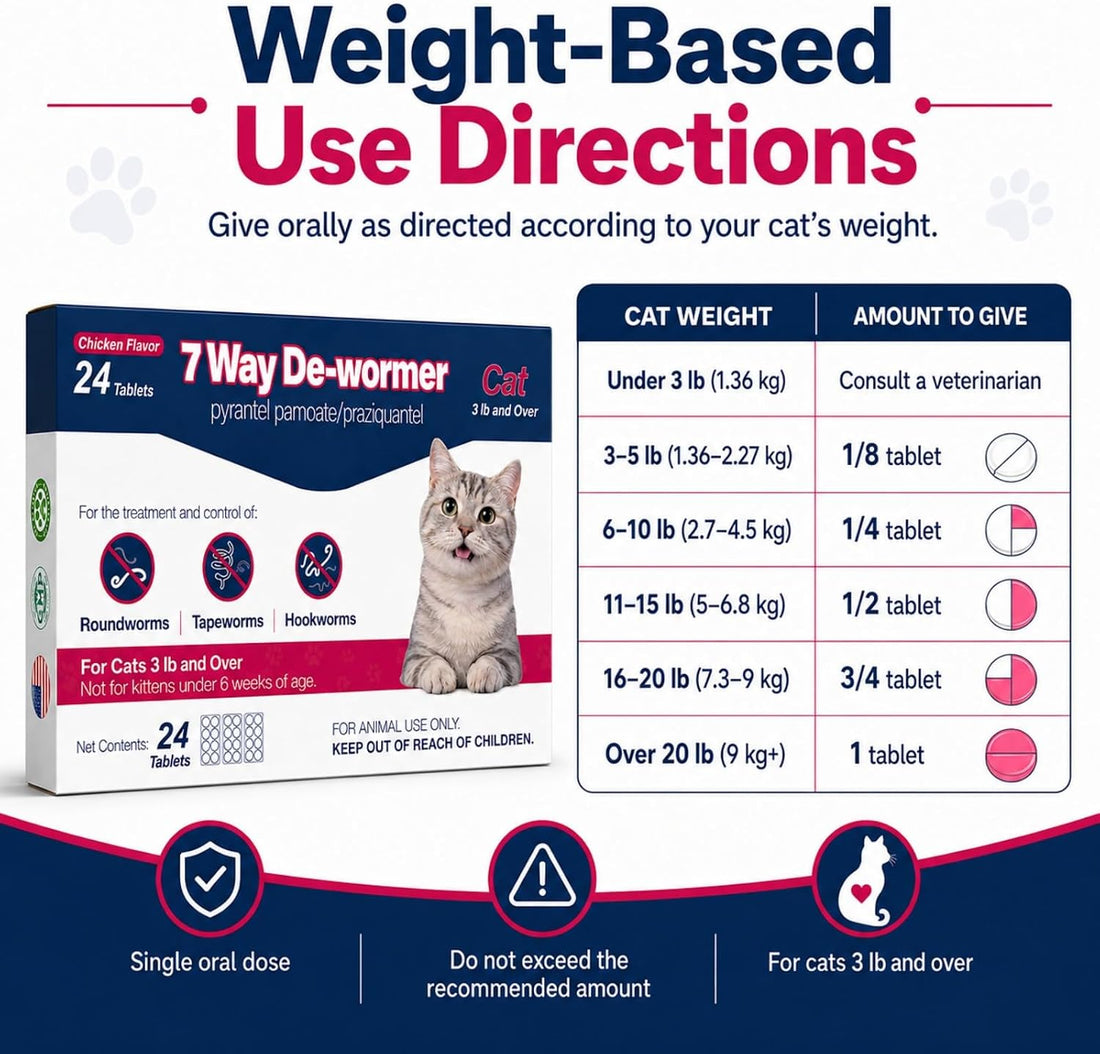 7 Way De-Wormer for Cats, Chicken Flavored Tablets for Roundworms