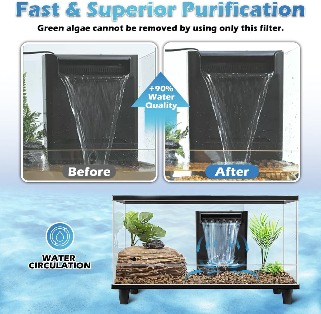 Turtle Tank Filter Aquarium Filter Power Adjustable 20-75 Gal. 290GPH