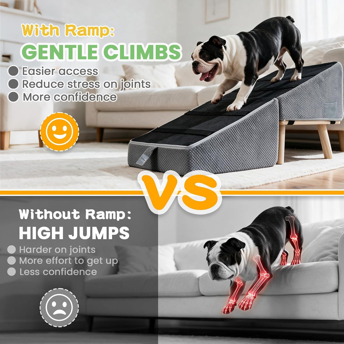 Space-Saving Dog Ramp for Bed, 2-in-1 Ottoman for Small Dogs