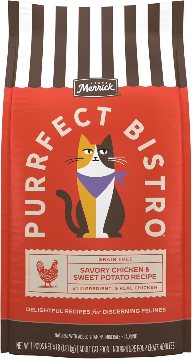 Merrick Purrfect Bistro Natural Dry Cat Food for Adult Cats, 4 lb. Bag