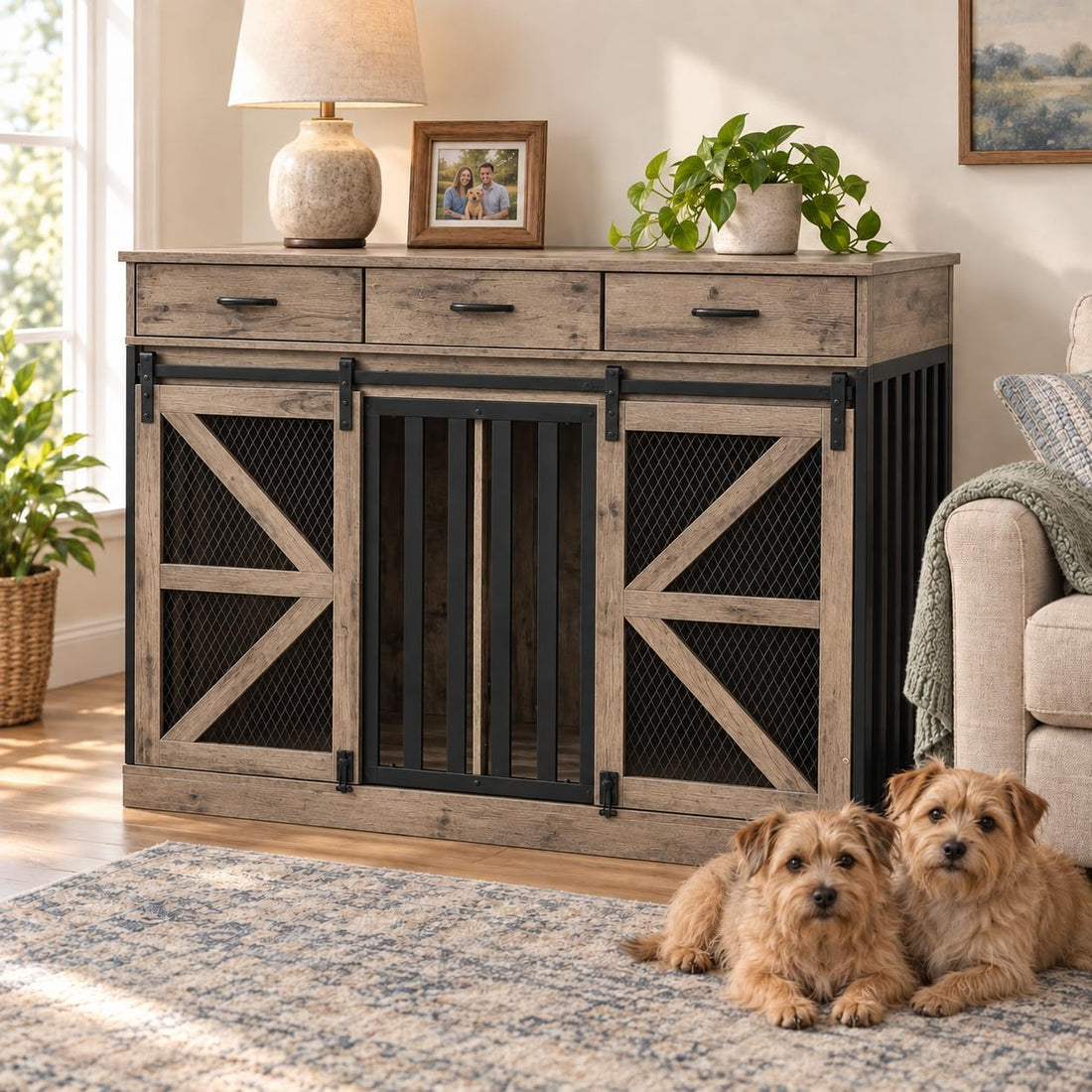 kepptory Furniture Dog Crate for Medium or 2 Small Dogs, Wooden Kennel