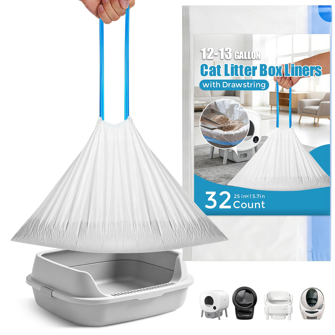 32 Count Cat Litter Box Liners for Automatic Litter Box Robot Model