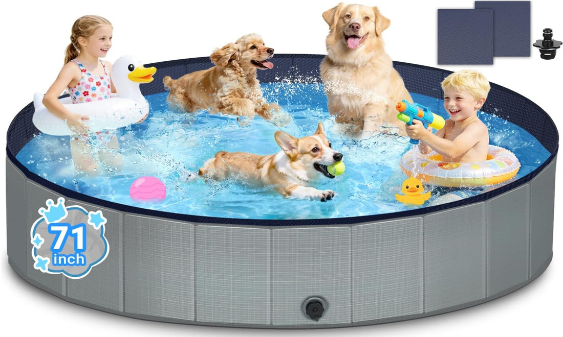 Dog Kiddie Pool for Small Medium Large Dogs, Multiple Pets, 63" Gray