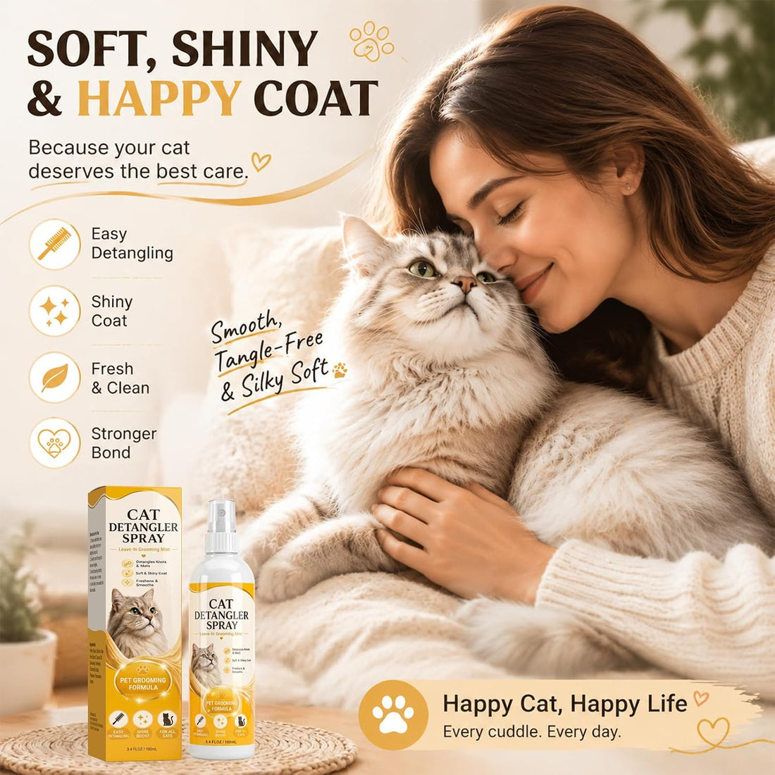 Detangling Spray for Cats, Conditioning Mist for Matted Fur