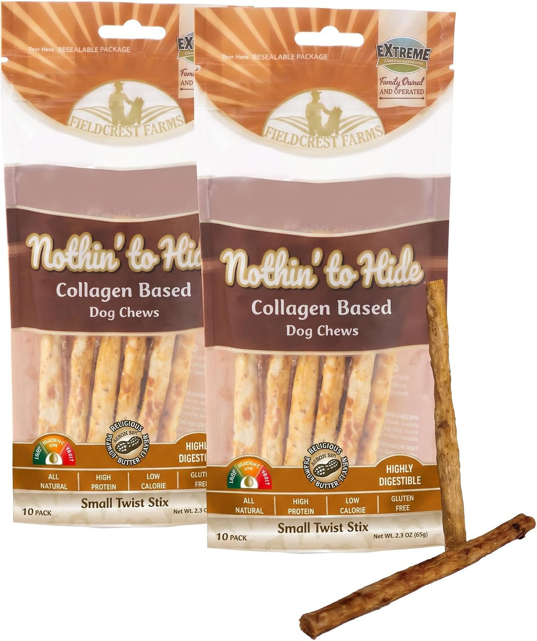 Fieldcrest Farms Nothin' to Hide Twist Stix, Peanut Butter, 10 Count