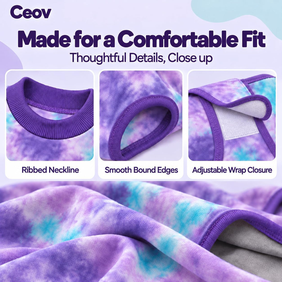 Recovery Suit for Dogs After Surgery, Tie-Dye Breathable Dog Bodysuit
