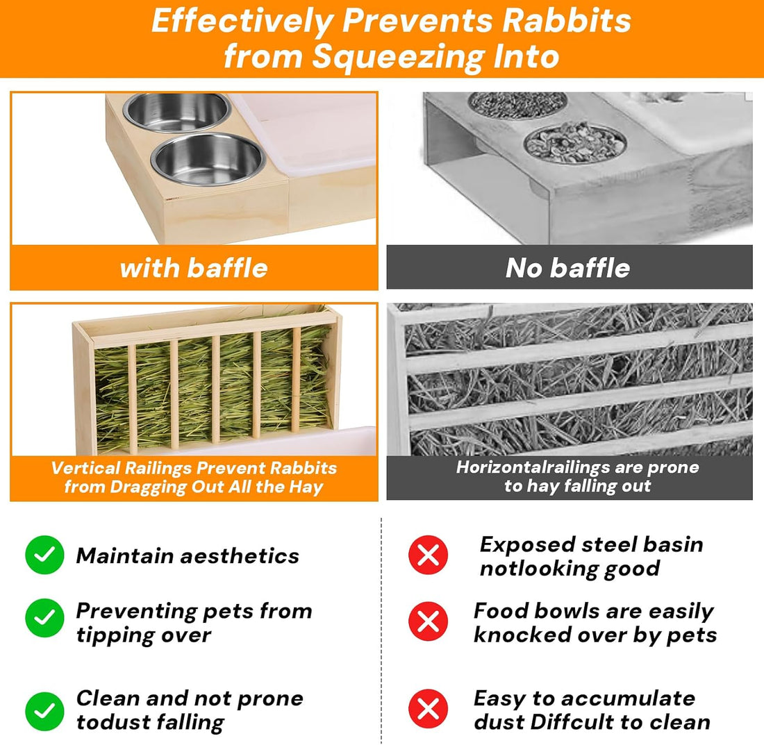 3-in-1 Wooden Rabbit Hay Feeder with Litter Box