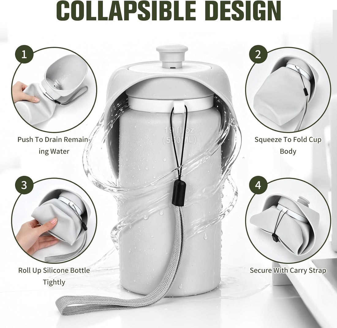 kissleaf Portable Dog Water Bottle, Collapsible, for Walks & Hiking