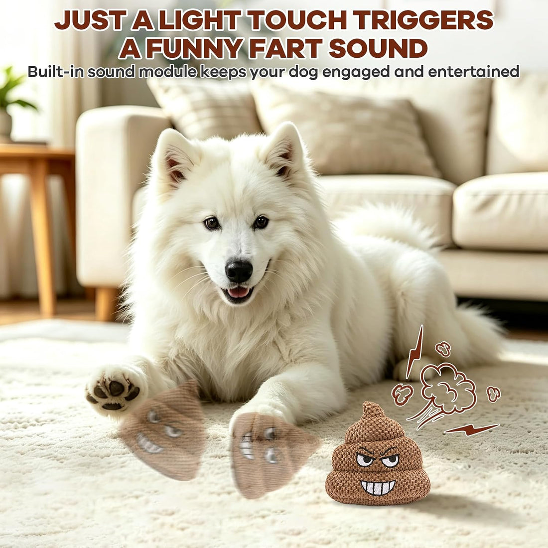 Farting Dog Toys, Funny Poop Plush Dog Toy with Motion-Activated Fart