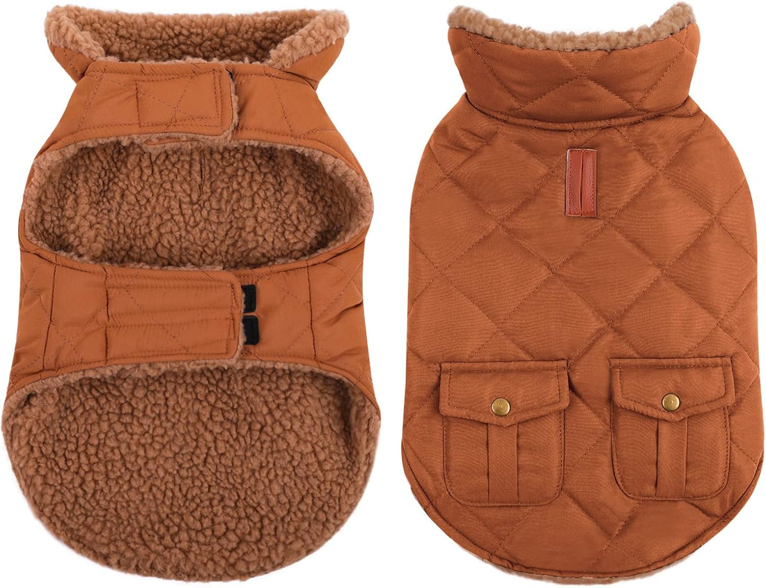 Queenmore Warm Puffer Dog Jacket Thick Plush Lining Winter Small Dog