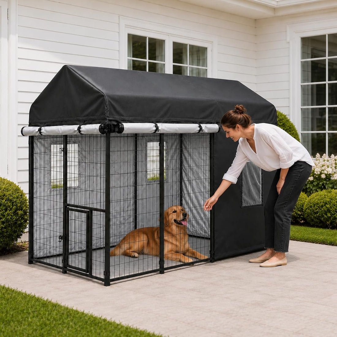 ROOMTEC 8 x 4 FT Outdoor Dog Kennel Cover, Full Side Cover