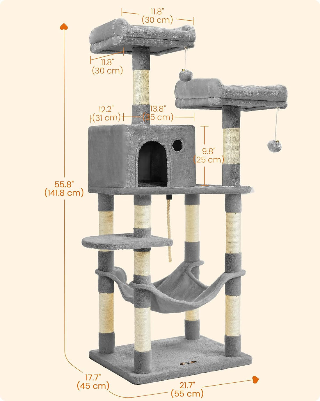 Feandrea Cat Tree, 56.3-Inch Cat Tower