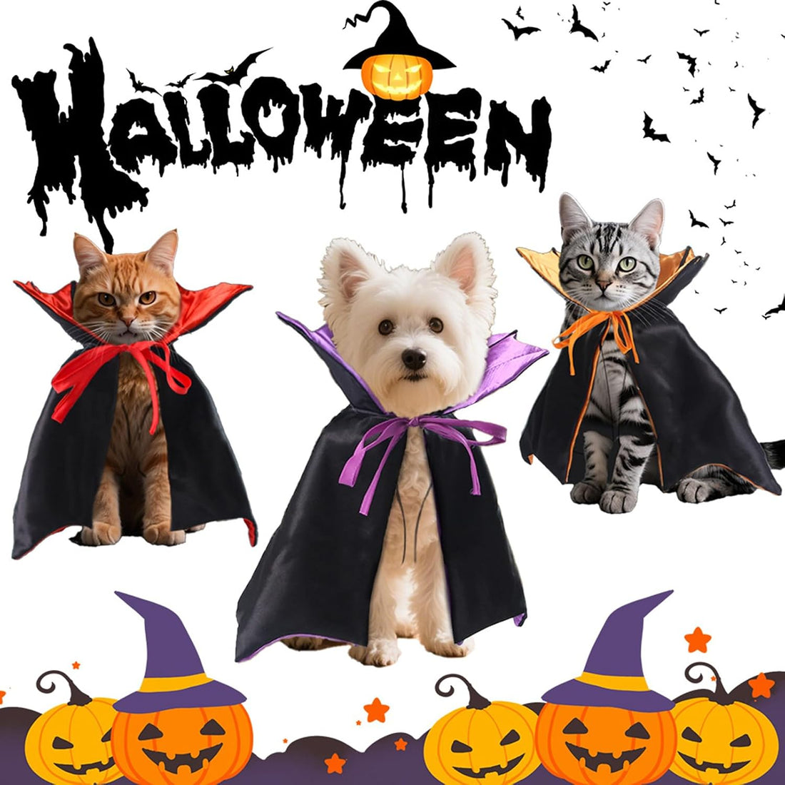 Qiansail Cat Cape Vampire Cloak Halloween Dog Costume Pet Cosplay