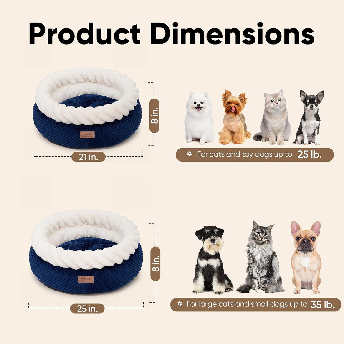 FUKUMARU Cute Round Cat Bed, Calming Donut Small Dog Beds, Washable