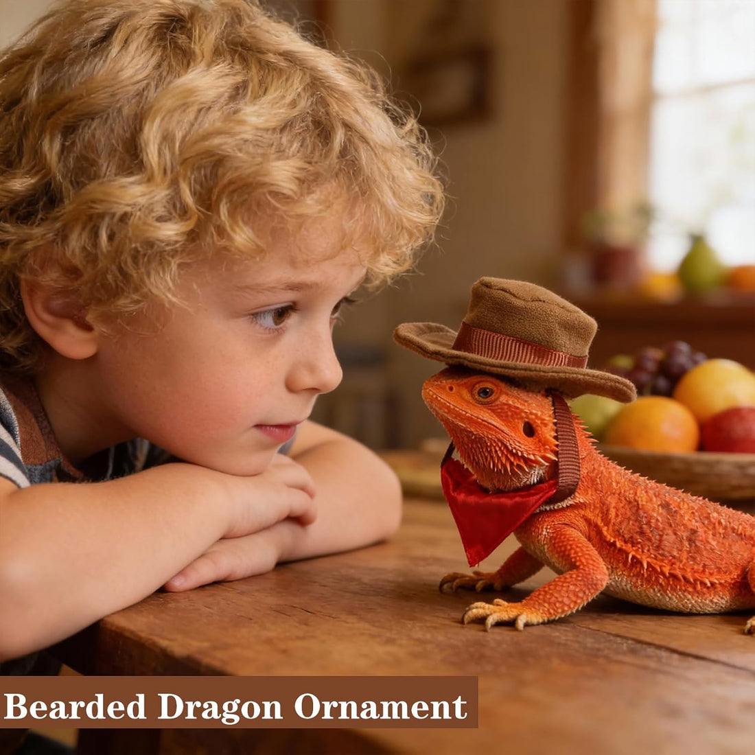 2Pcs Bearded Dragon Hat and Bandana Set Adjustable Lizard Cowboy Hat