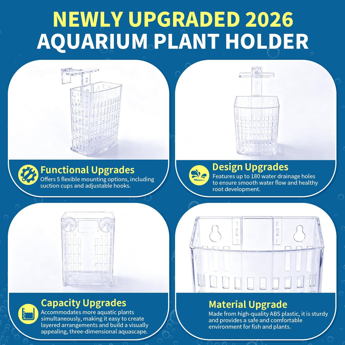 Newly Upgraded Aquarium Plant Holder 4-Pack(Transparent)