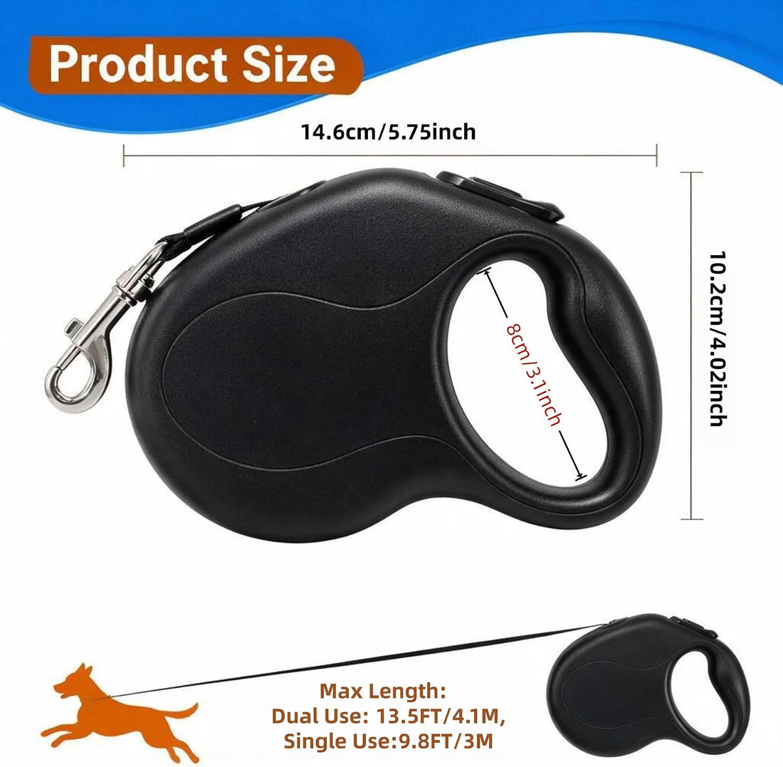 20 FT Dual Retractable Dog Leash(Up to 110 LBs Each)+Poop Bags&Holder