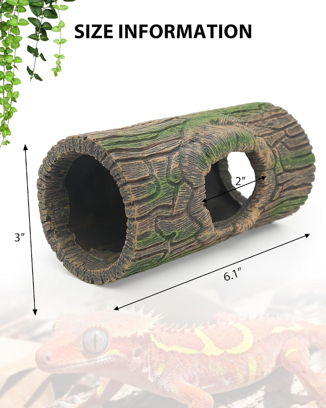 REPTITRIP Magnetic Crested Gecko Hideout - Resin Hollow Log Cave