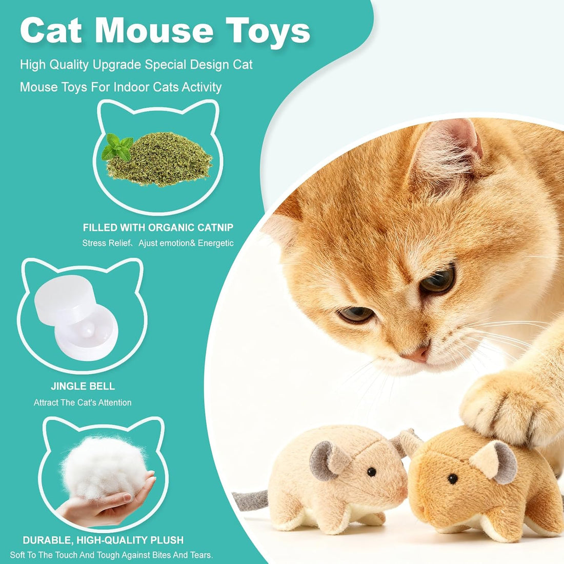 Plush Catnip Mice Toys with Rattle Sound- 2 Pcs Interactive Cat Toys