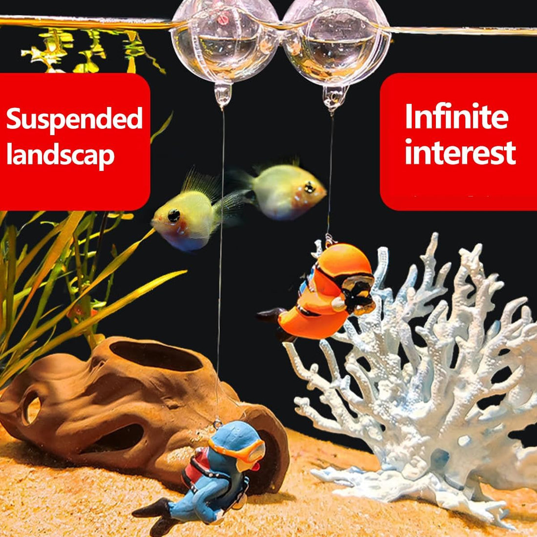 3pcs Floating Fish Tank Decorations, Little Diver Aquarium Decoration