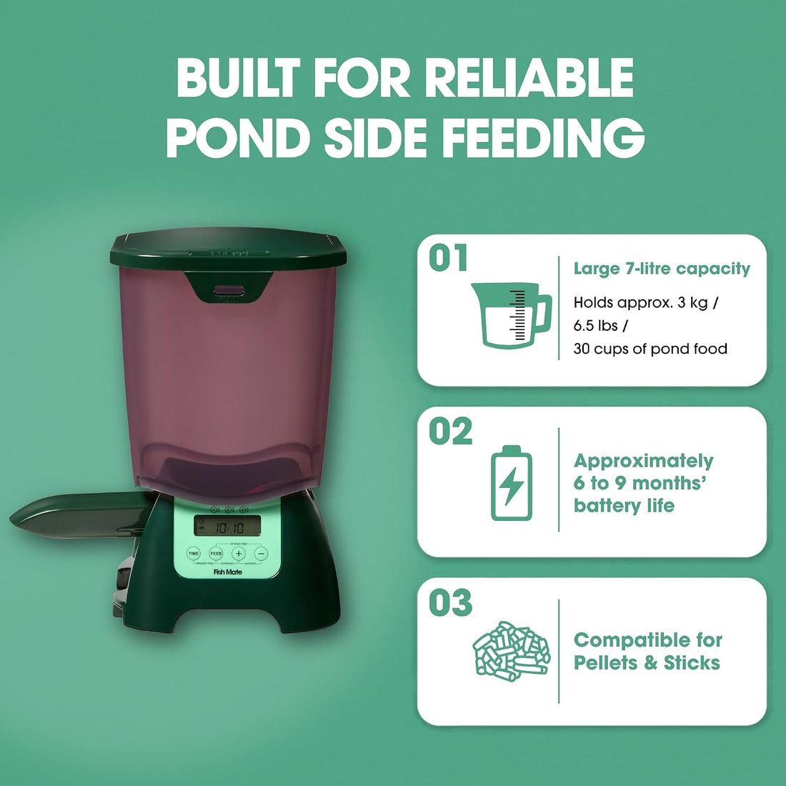 Fish Mate P7000 Automatic Pond Fish Feeder, 7 Litre Capacity