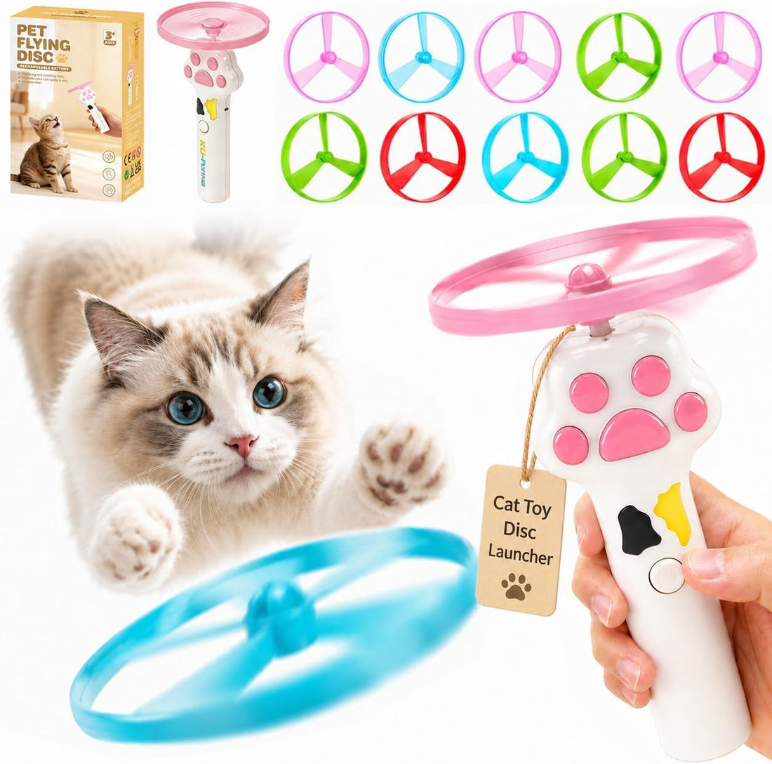 PDVMWPJ Cat Fetch Toy Launcher with 10 Soft & Flexible Discs
