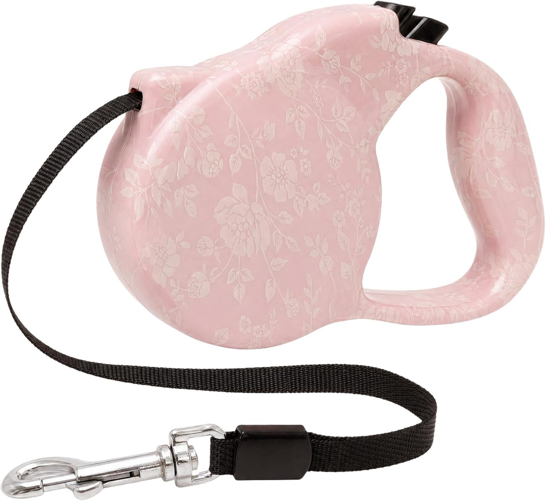 Pink Retractable Dog Leash,Strong Nylon Tape-One-Handed One Button