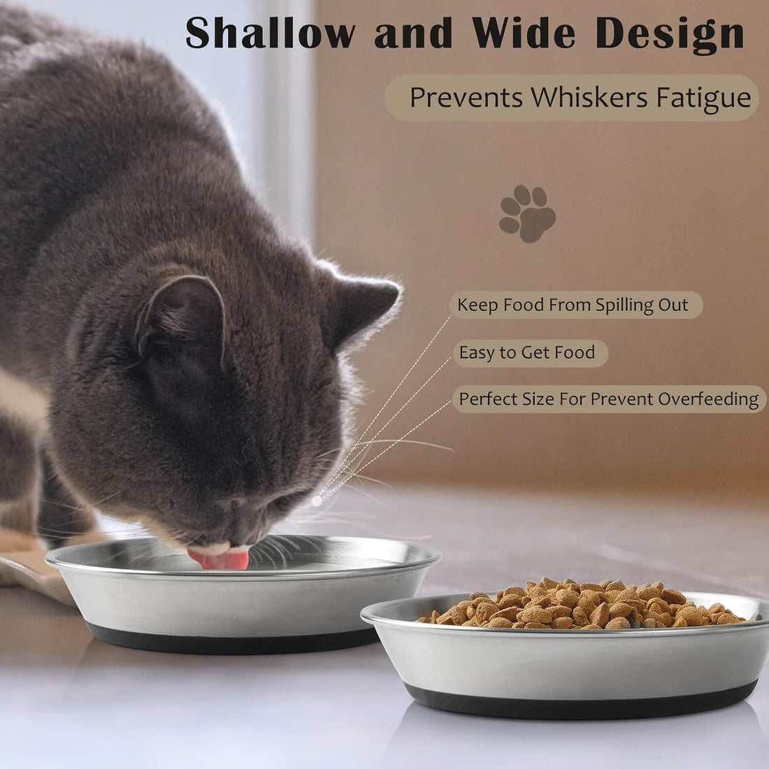 WROSWT Stainless Steel Cat Bowls,Whisker Friendly Shallow Cat Dishes