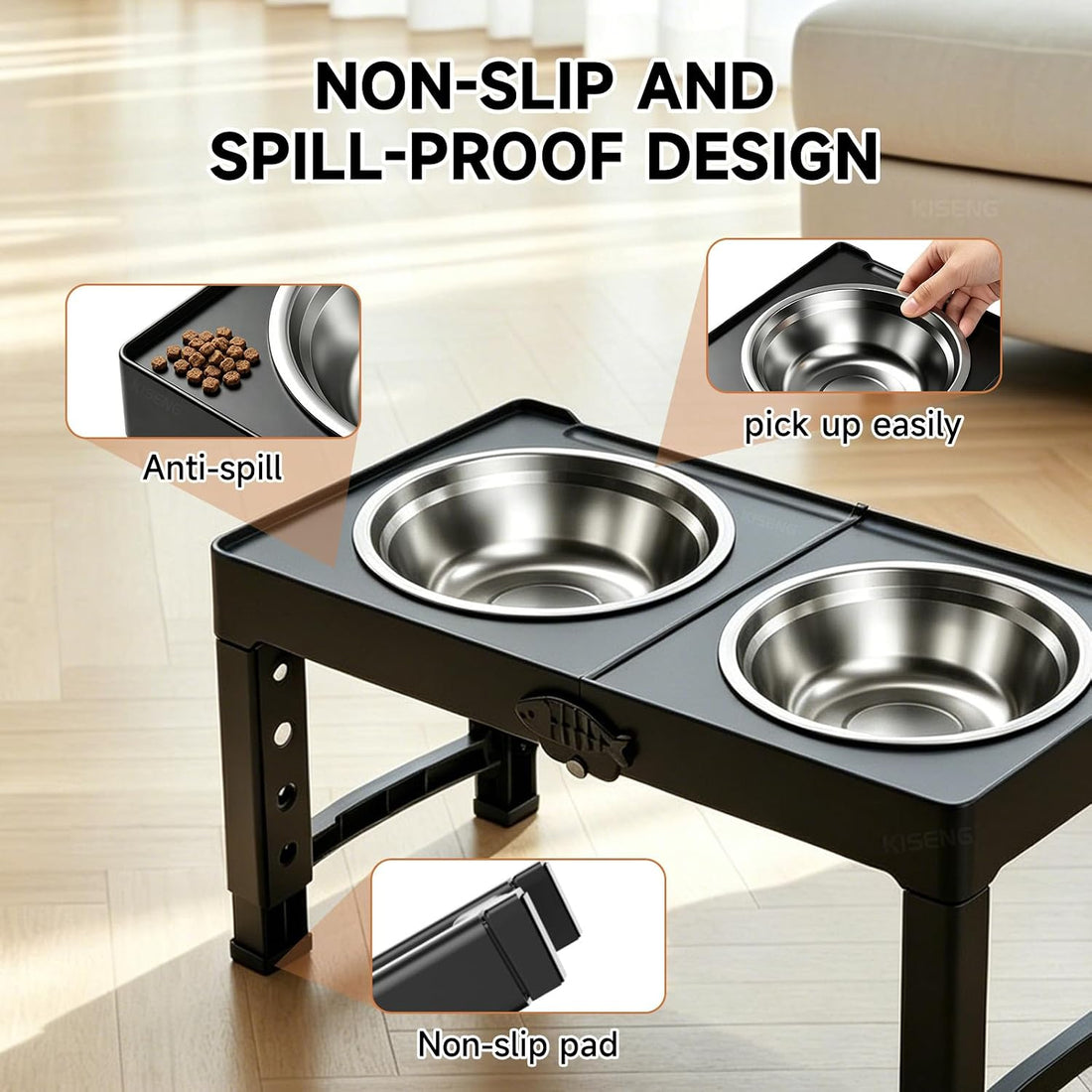 Black Elevated Dog Bowls Large Raised Dogs Bowl Stand Large/Medium