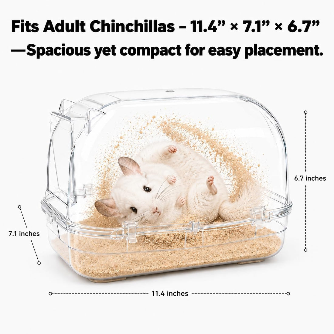 Large Chinchilla Dust Bath House, 11 in Clear Enclosed Hideout