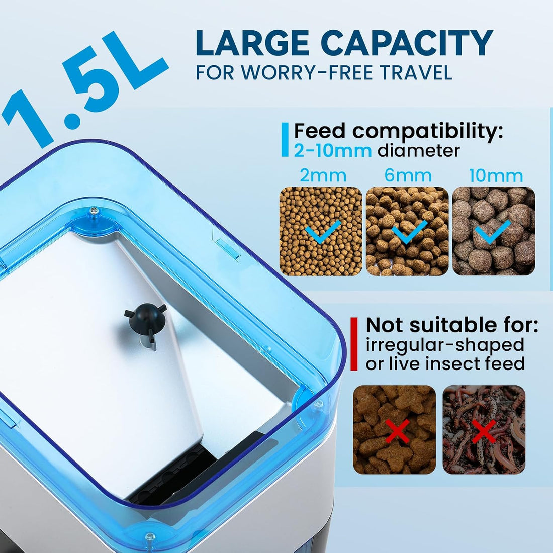 Automatic Fish Feeder for Pond Solar Powered 1.5L Capacity