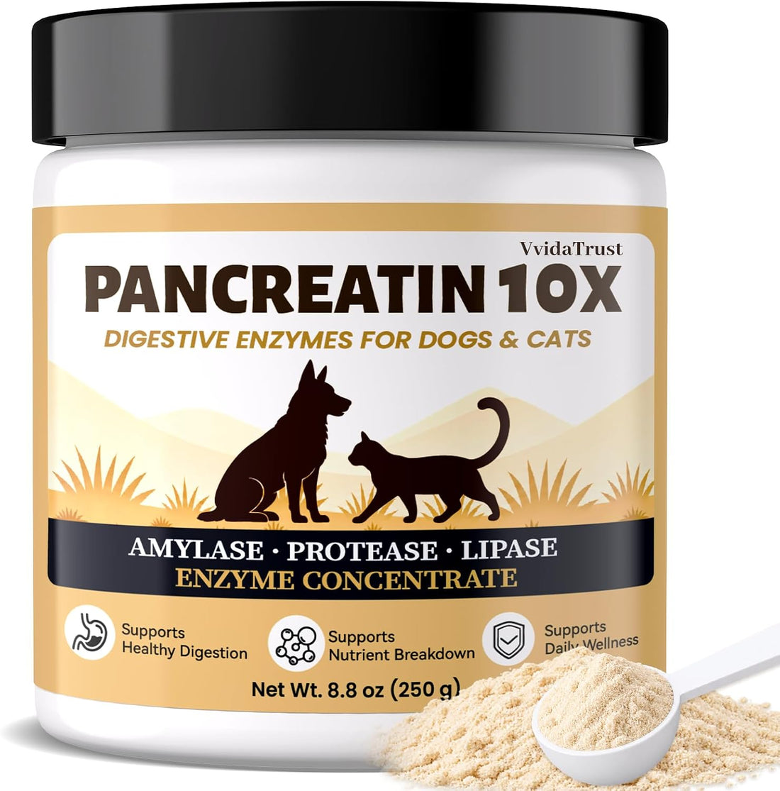 10X Digestive Enzymes for Dogs & Cats, Pancreatic Enzymes Powder