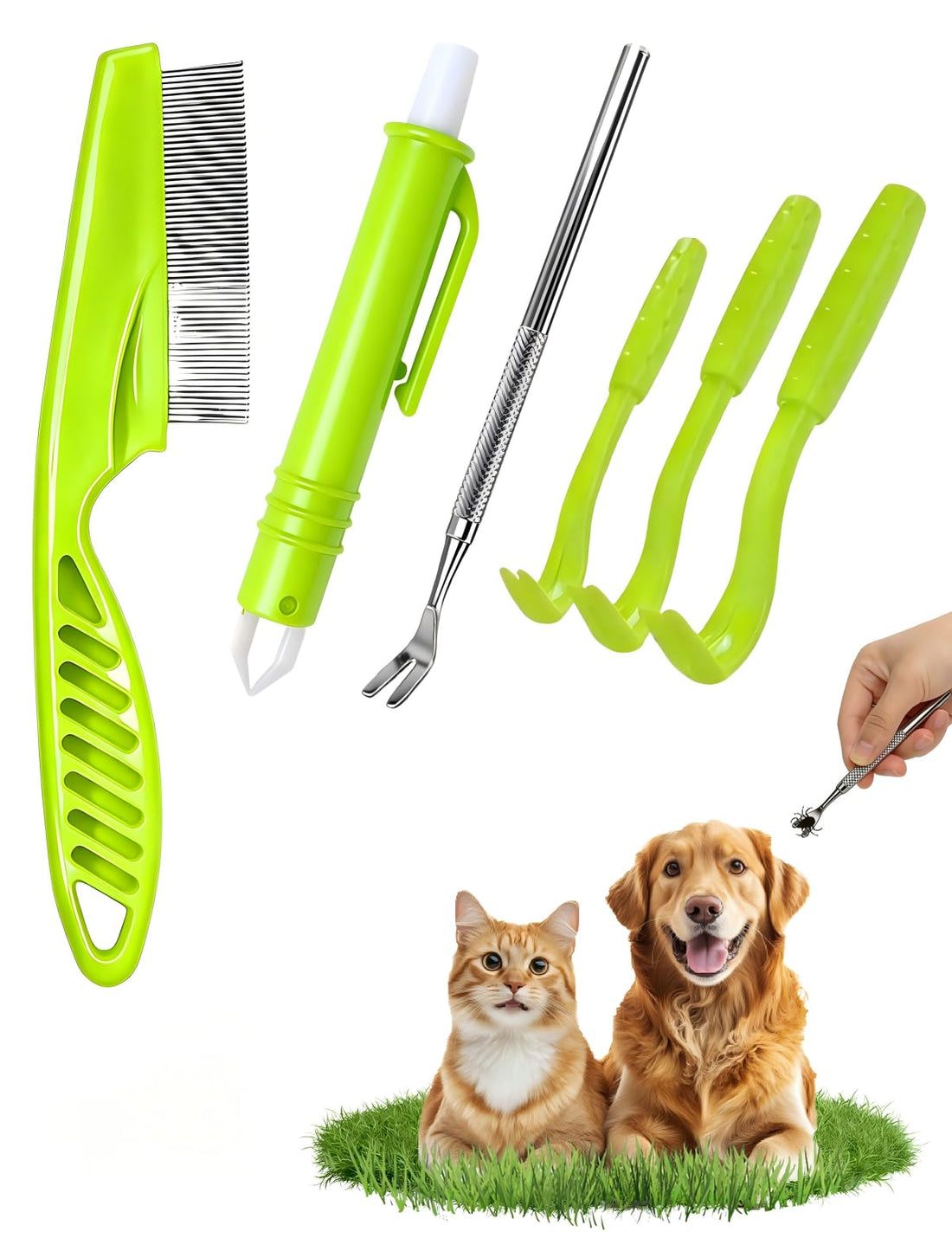 Tick Removal Tool 6 in 1, Pet Tick Remover Kit with Flea Comb