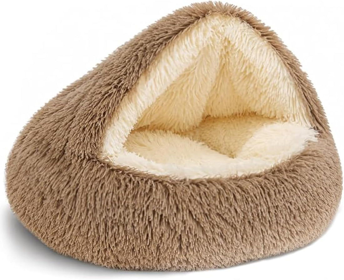 ShinHye Cat Bed Round Plush Fluffy Hooded Cave, 23×23inch