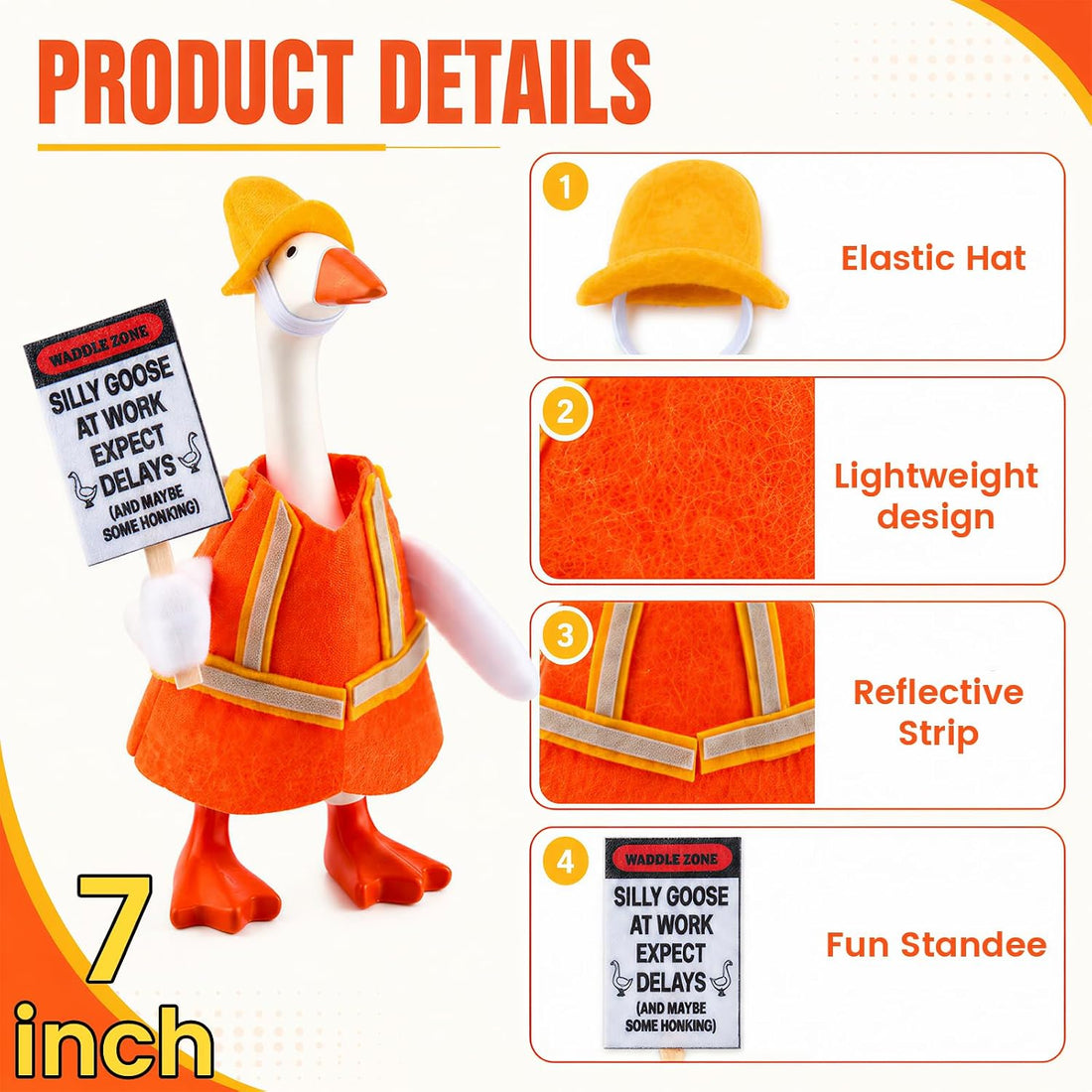 7 Inch Desk Goose Outfits, Construction Worker Costume with Hat