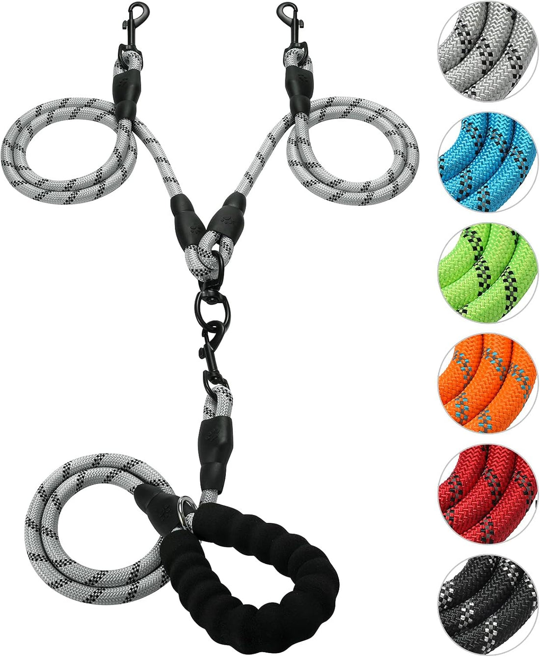 Double Dog Leash Reflective Detachable Coupler &360° Swivel Tangle