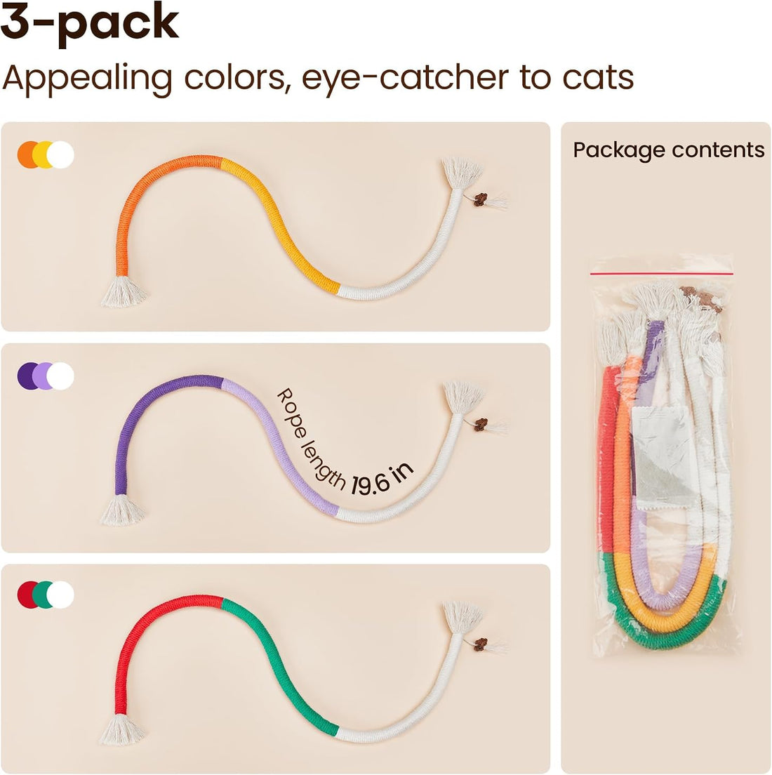 Potaroma Cat Toys Chew Ropes 3Pcs with Refillable Natural Catnip