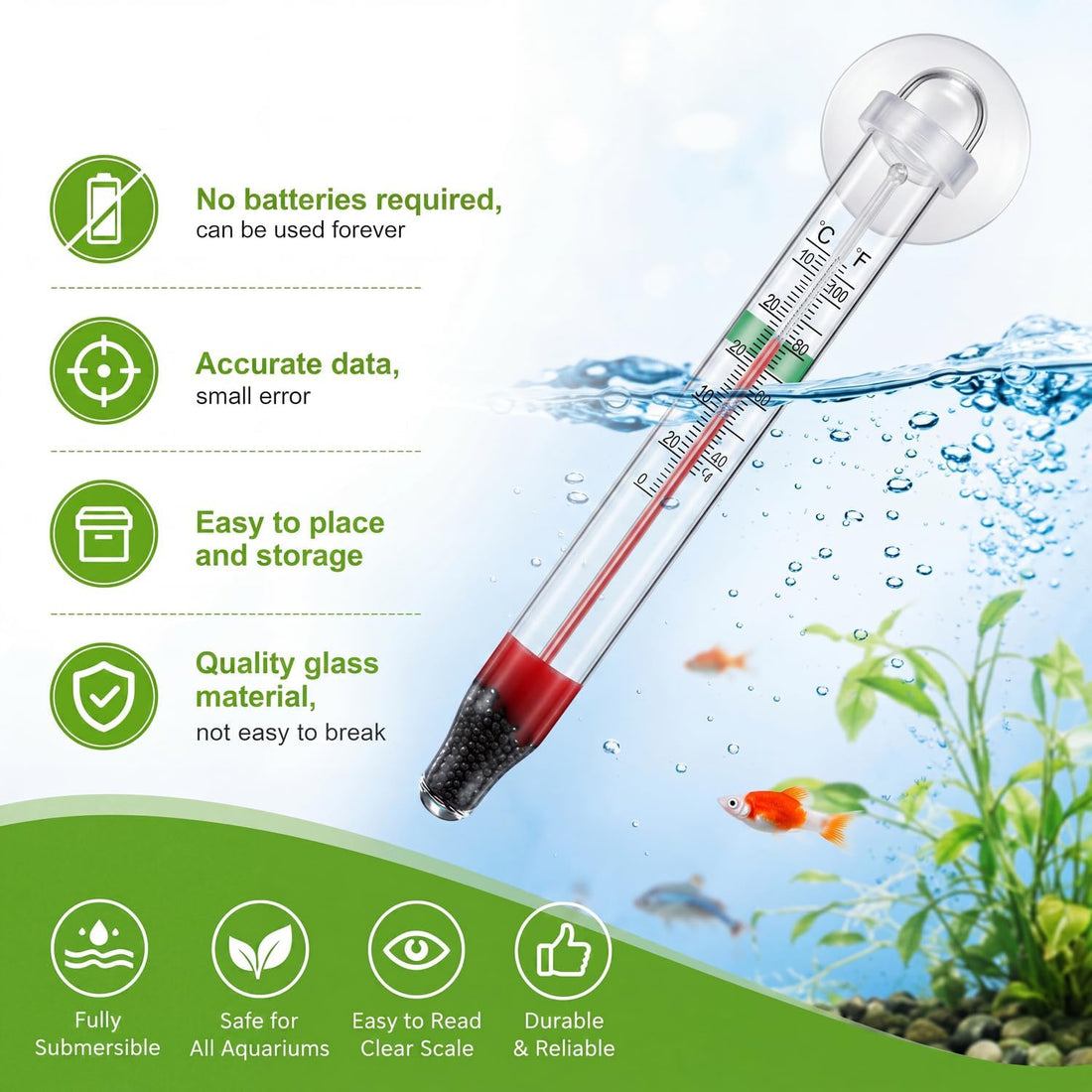 Dreyoo 2 Pack Floating Aquarium Thermometers, 0-43°C/32-110°F