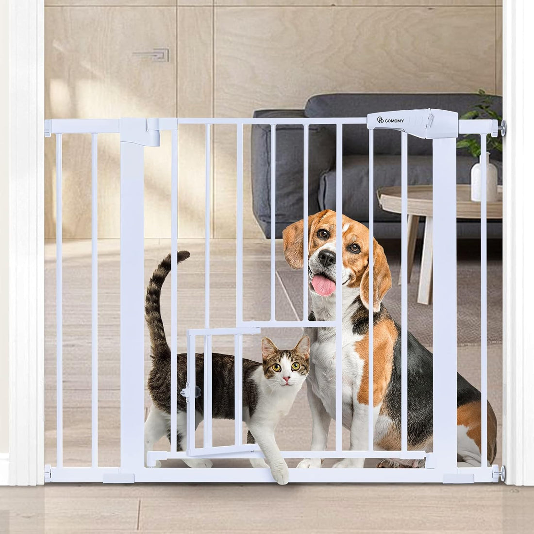 COMOMY Auto Close Pet Gate with Cat Door