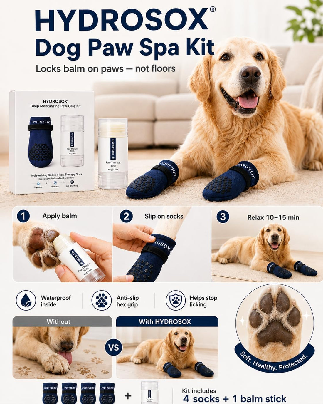 Dog Paw Spa Kit – Paw Balm & Moisturizing Dog Socks for Dry
