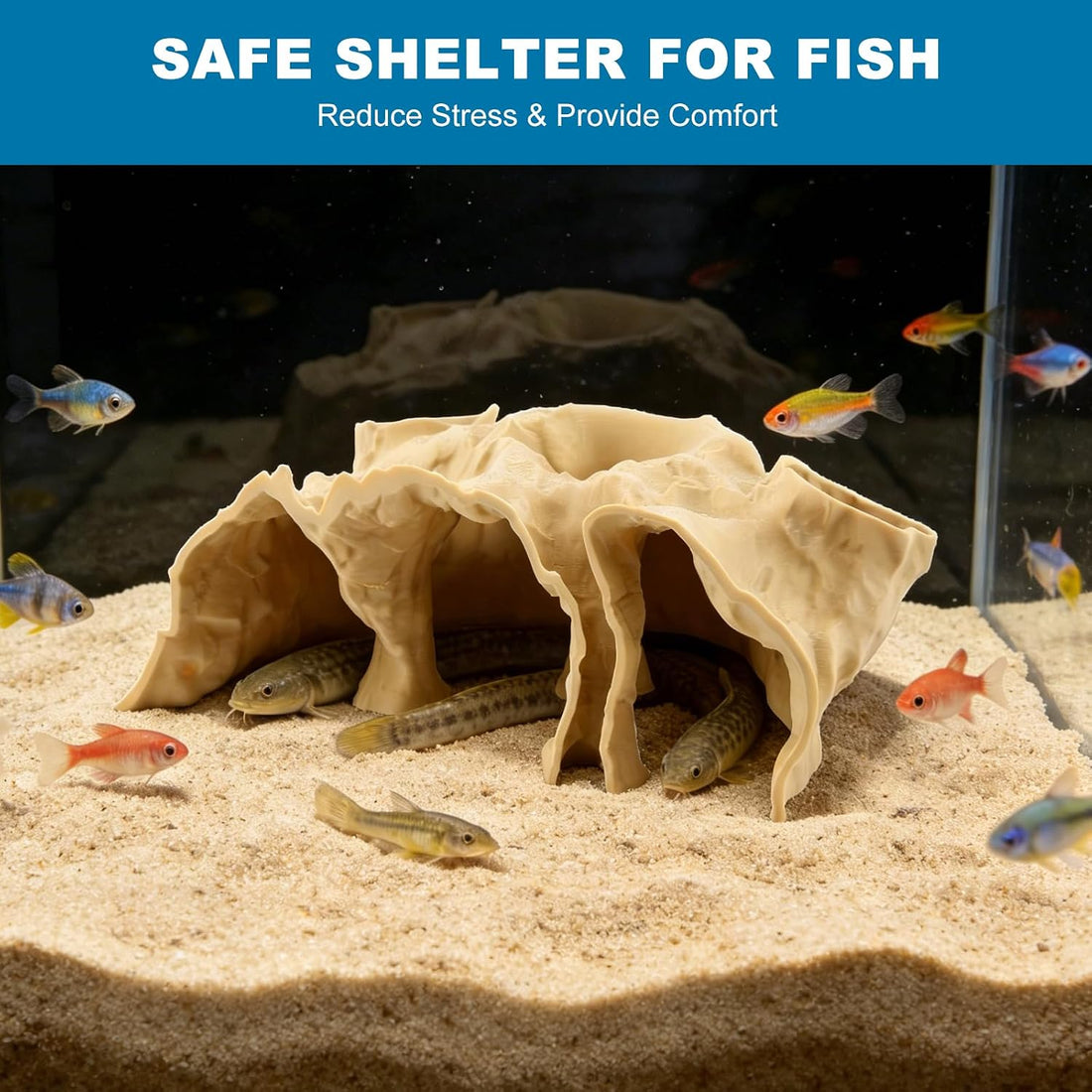 Sand Aquarium Cave for Fish Tank, 3D Printed Fish Hideout Tunnel