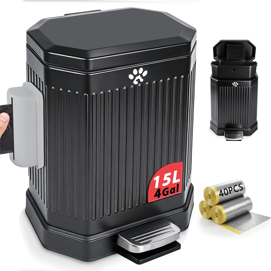 Metal Dog Poop Trash Can Outside with Odor Control Lid