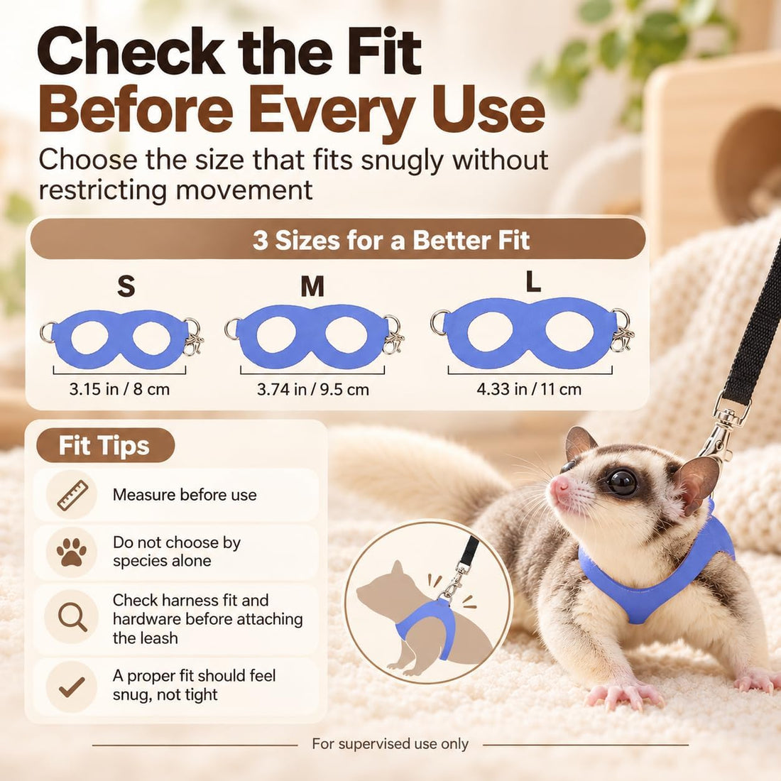 3 Pack Sugar Glider Harness and Leash Set Small Animal Training
